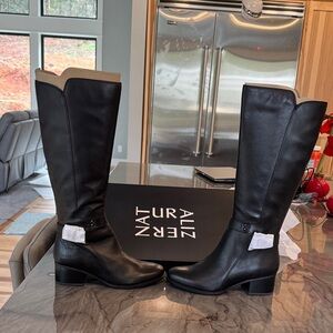 Naturalizer Black Tall Leather Heeled Boots - Leather